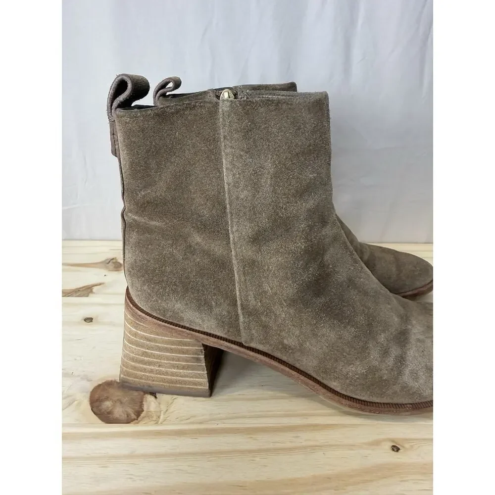 Tory Burch Women’s Brown Suede Ankle Boots, Wood Block Heel, Size 7.5
